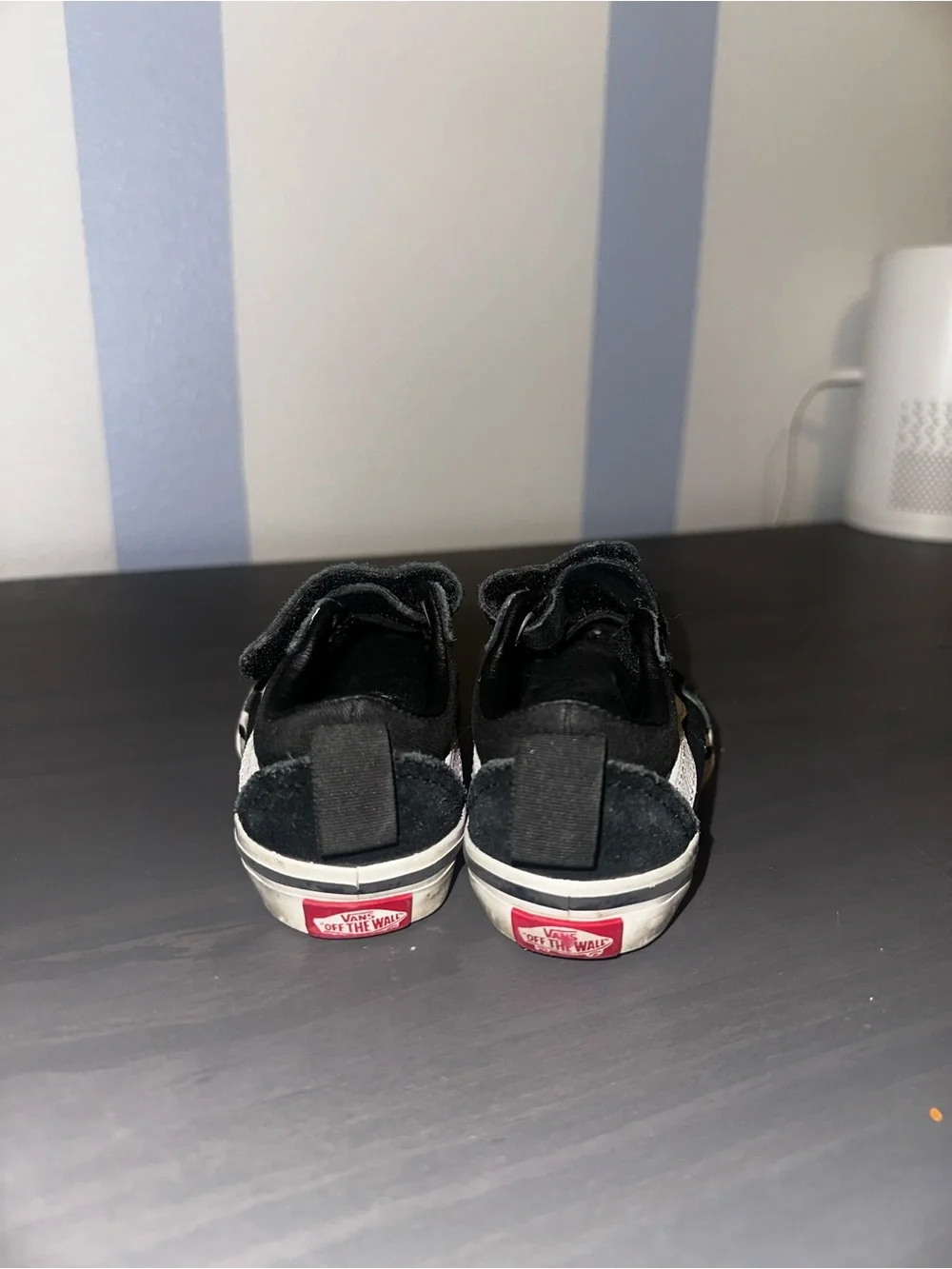Vans Black Toddler Velcro Skate Shoes with White Stripe